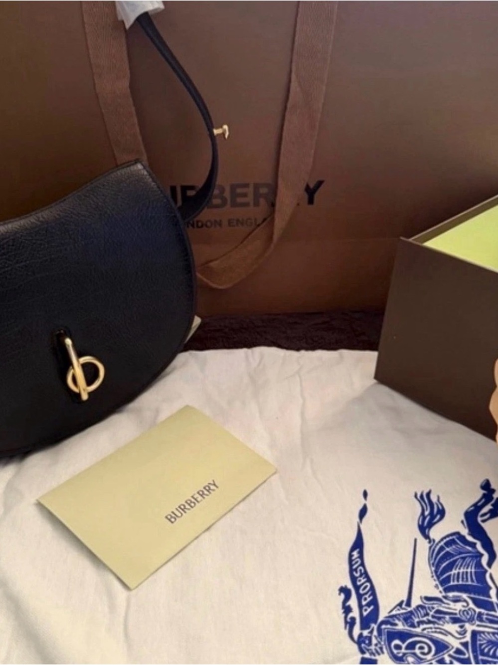 Burberry Black Leather Mini Saddle Bag with Gold-Tone Clasp